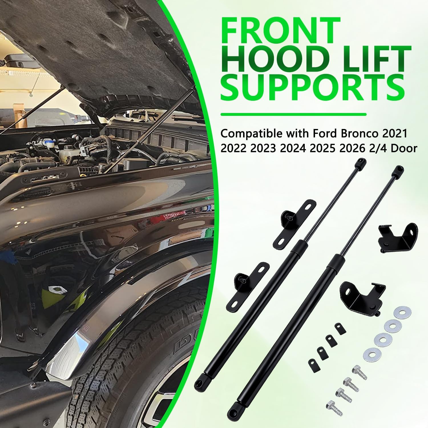 Front Hood Lift Supports, Compatible with 2021+ Ford Bronco Accessories 2 Door 4 Door Upgraded Shock Struts Gas Springs Shocks Hood Quicklift Systems
