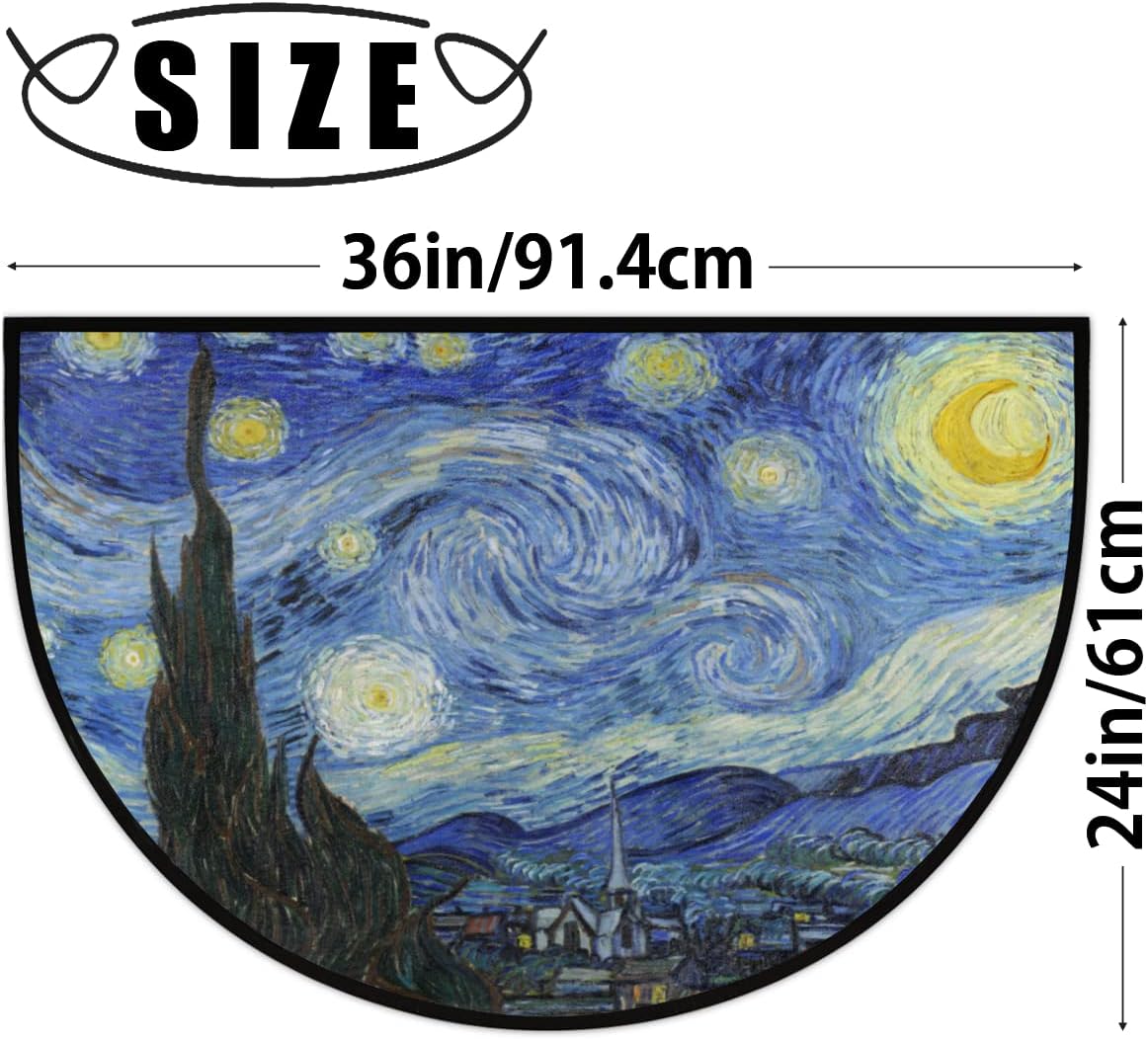 Pardick Starry Night Half Round Door Mat, Oli Painting Galaxy Welcome Entrance Way Rug Semi Circle Front Doormats Washable Shoe Scraper Floor Mat Outdoor Rugs for Garage, Patio, High Traffic Area