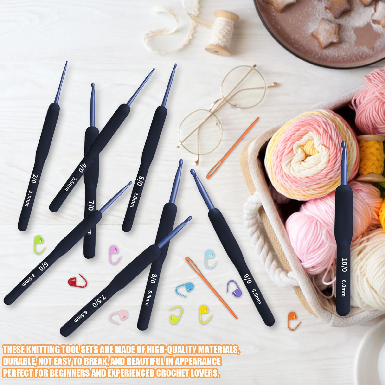 Crochet Hooks Set, Size 2.0mm 2.5mm 3.0mm 3.5mm 4.0mm 4.5mm 5.0mm 5.5mm 6.0mm Crochet Hooks with Needles and Stitch Markers - Image 3