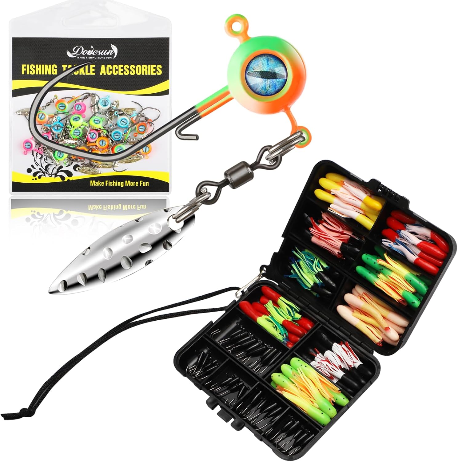 Dovesun 120pcs Tube Baits with Jig Heads Kit 20pcs Underspin Crappie Jigs with 3D Eyes 1/8oz