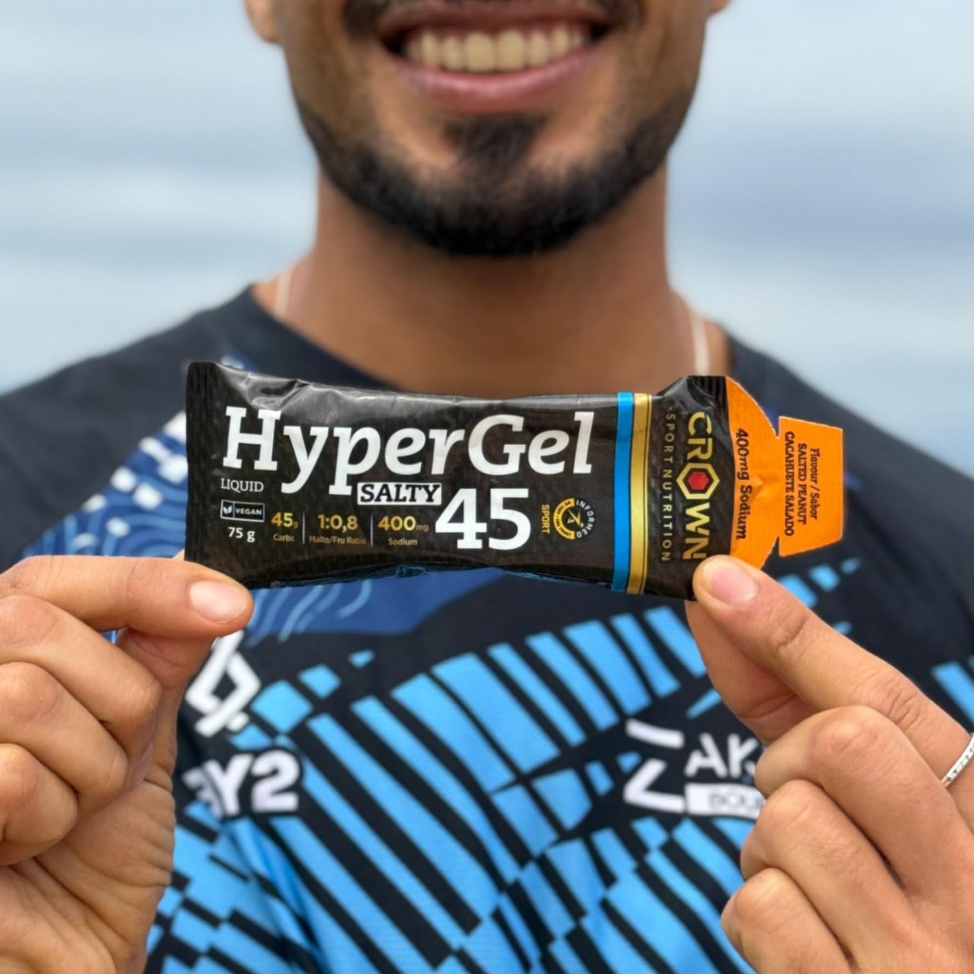 Crown Sport Nutrition HyperGel 45 Cacahuete Salado | Geles Energéticos Running 45g | Sin Cafeína 400mg Sodio Ratio 1:0,8 | Informed Sport | Caja 10x60ml