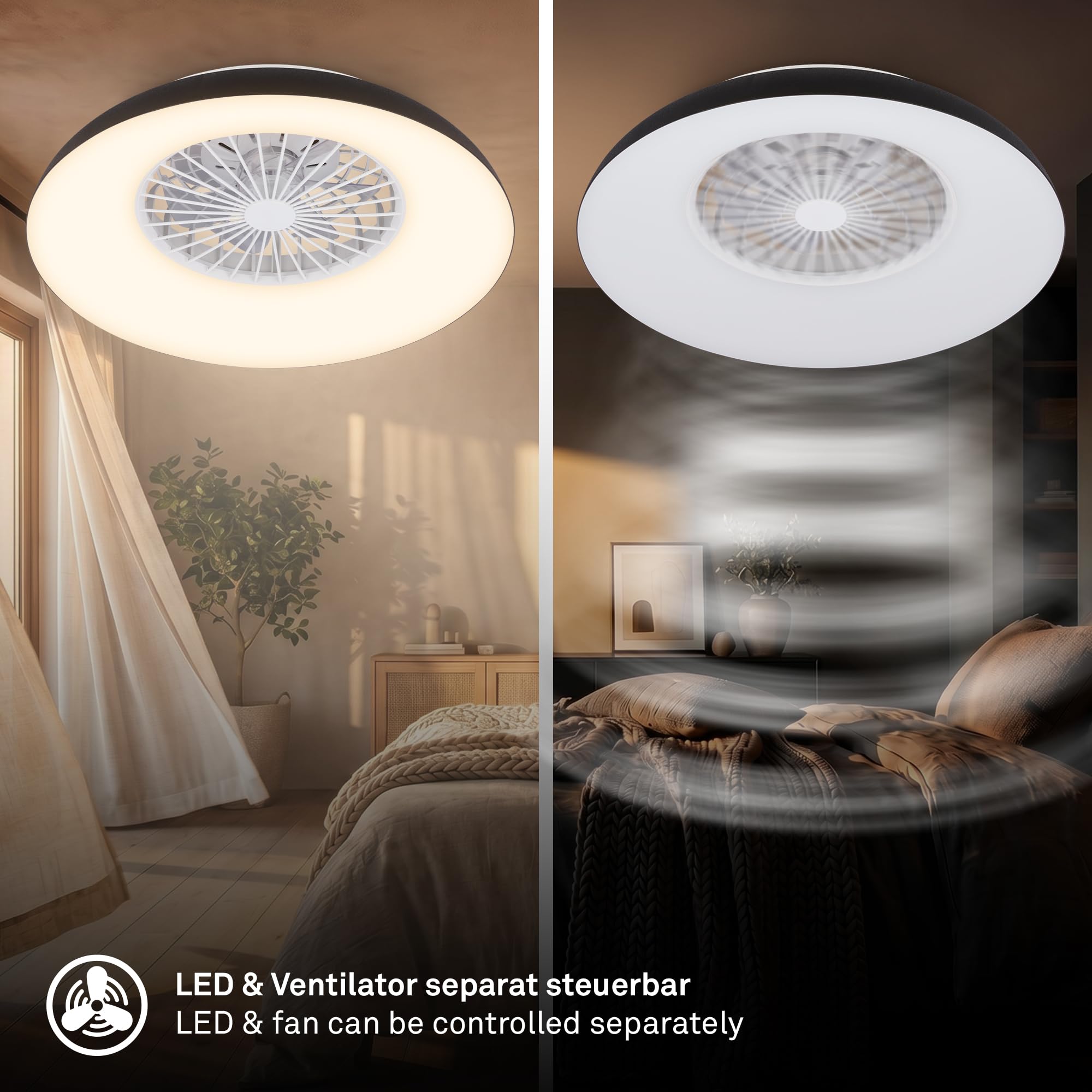 BRILONER - Ventilador de techo con luz LED, mando a distancia, motor DC silencioso con 5 velocidades, CCT y luz regulable, lámpara ventilador techo dormitorio, 60 x 19 cm, negro, blanco