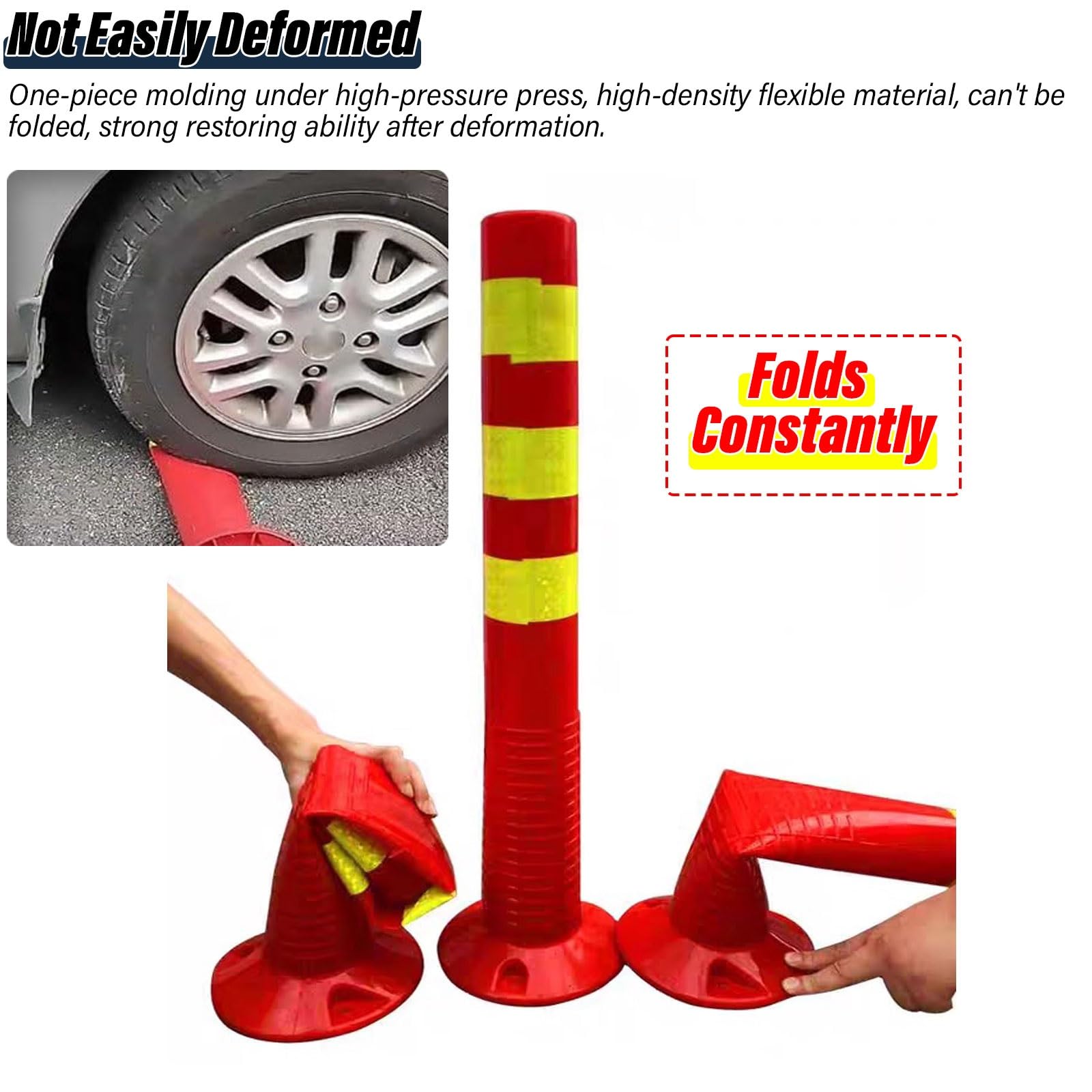 Conos delimitadores de seguridad vial, postes de tráfico flexibles de PU con banda reflectante, 2 unidades, señal de precaución para entrada de vehículos