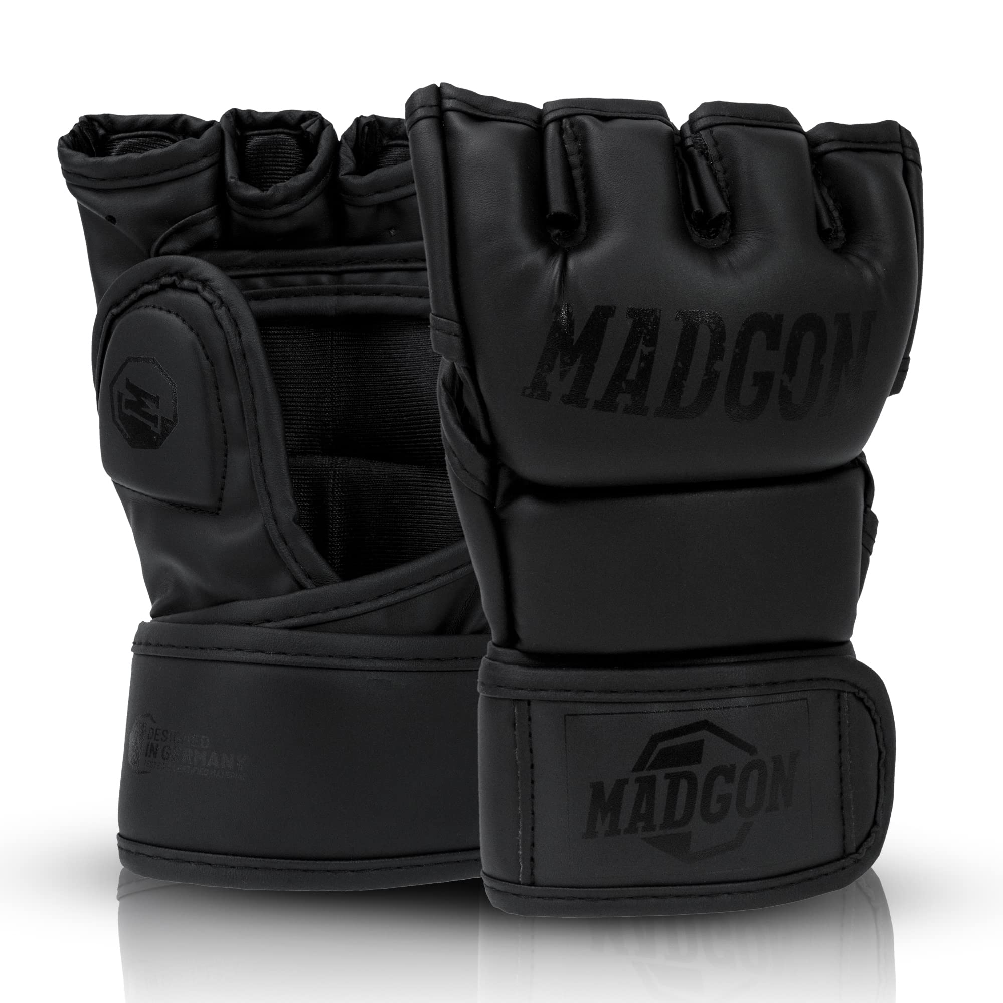 MADGON Guantes MMA con Acolchado Profesional – Guantes de Boxeo con Gran Estabilidad de Muñeca – Guantillas MMA Duraderas para Artes Marciales, Boxeo, Kickboxing, Sparring – Incluye Bolsa