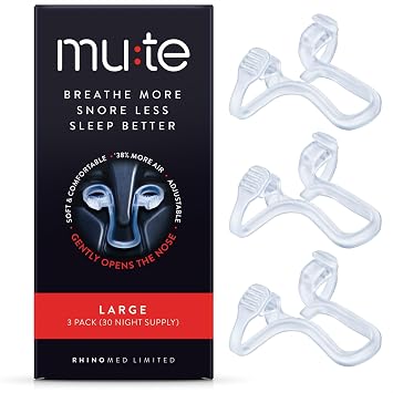 Mute Nasal Dilator Snoring Solution | Large 3 Pack | Snore Less & Sleep Better | Nasal Strip Alternative | Comfortable Breathing Aids for Better Sleep & Improved Airflow