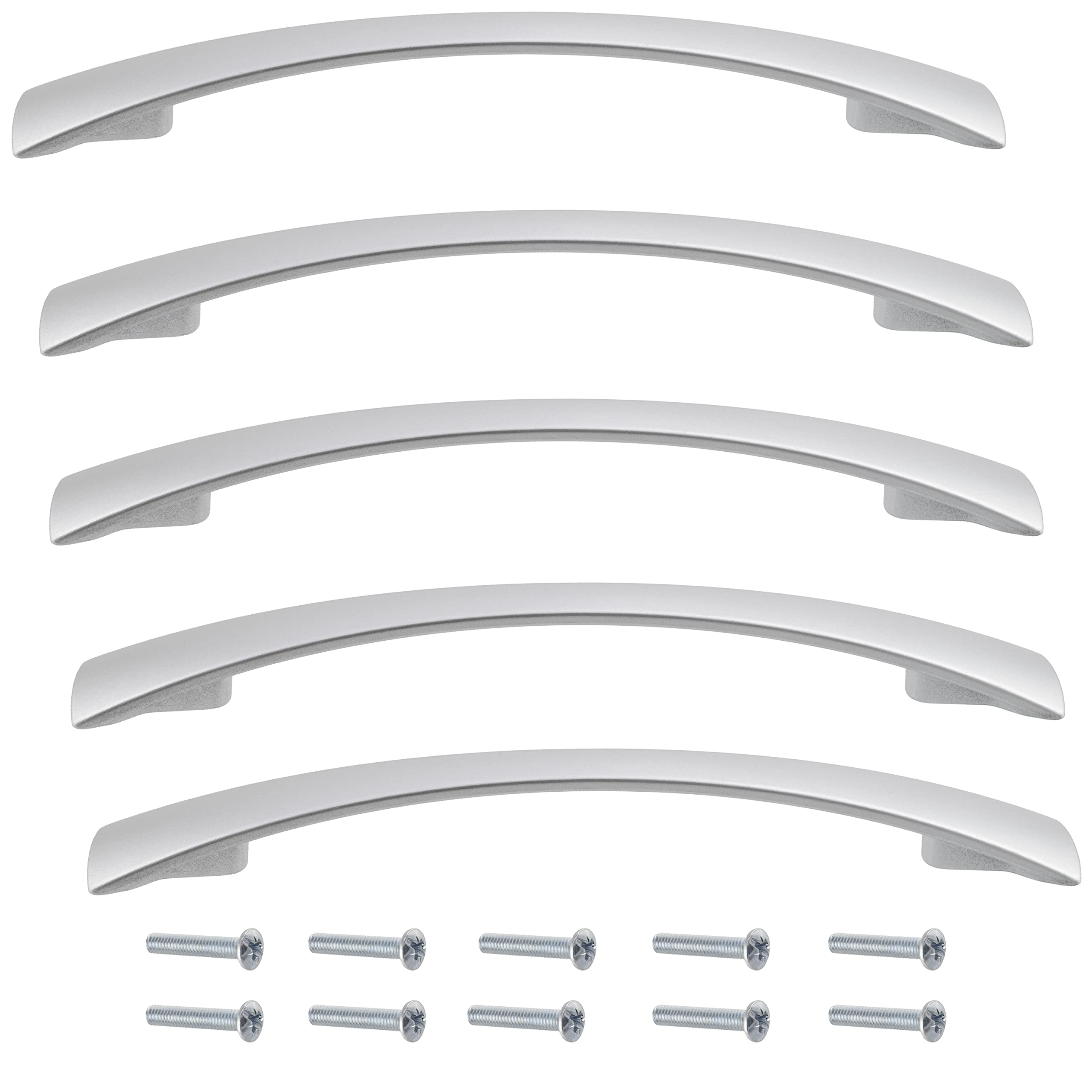 Tiradores metálicos de diseño para muebles con acabado plata mate de 128mm