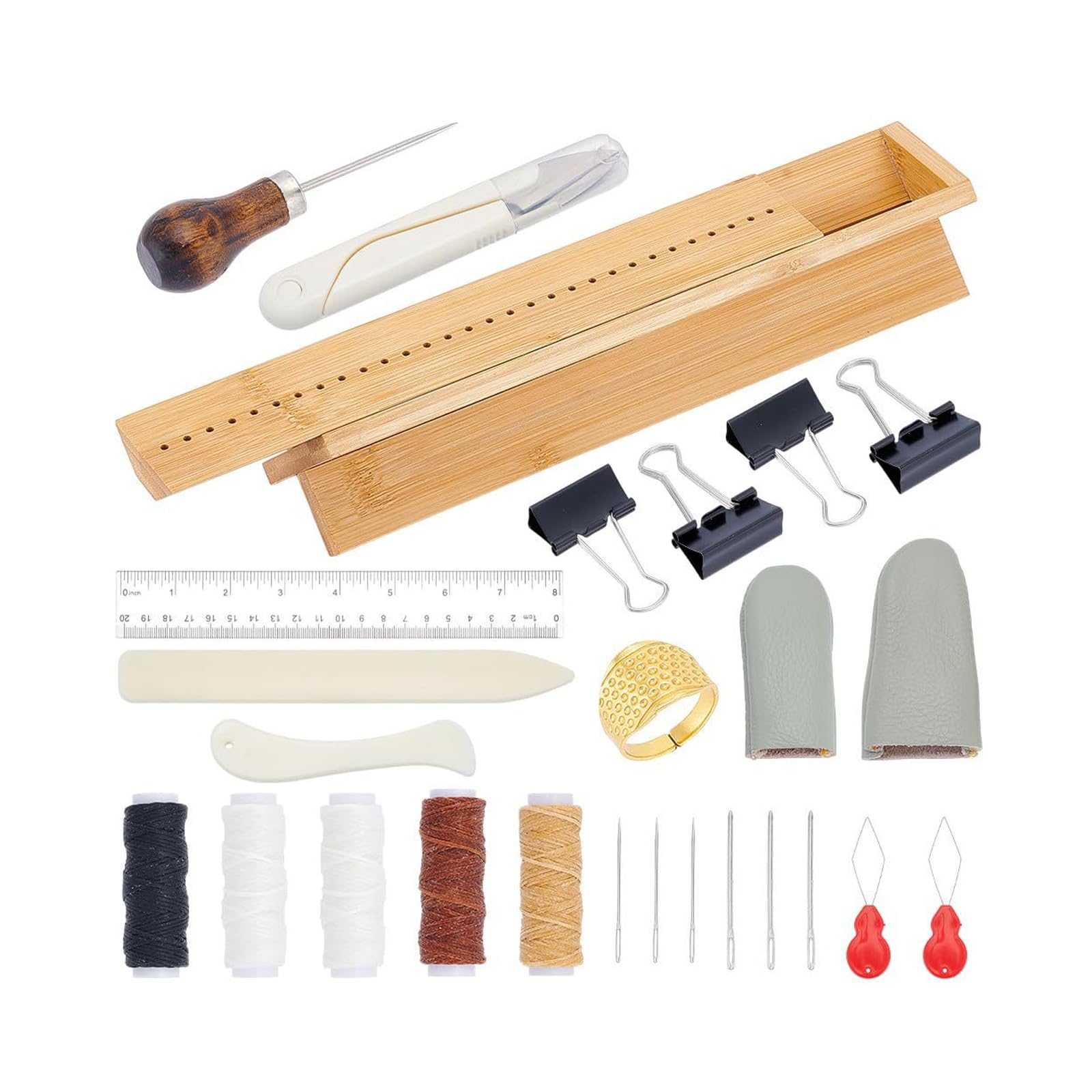 Outils en Cuir pour Reliure en Bois, 26 pièces, avec tampons