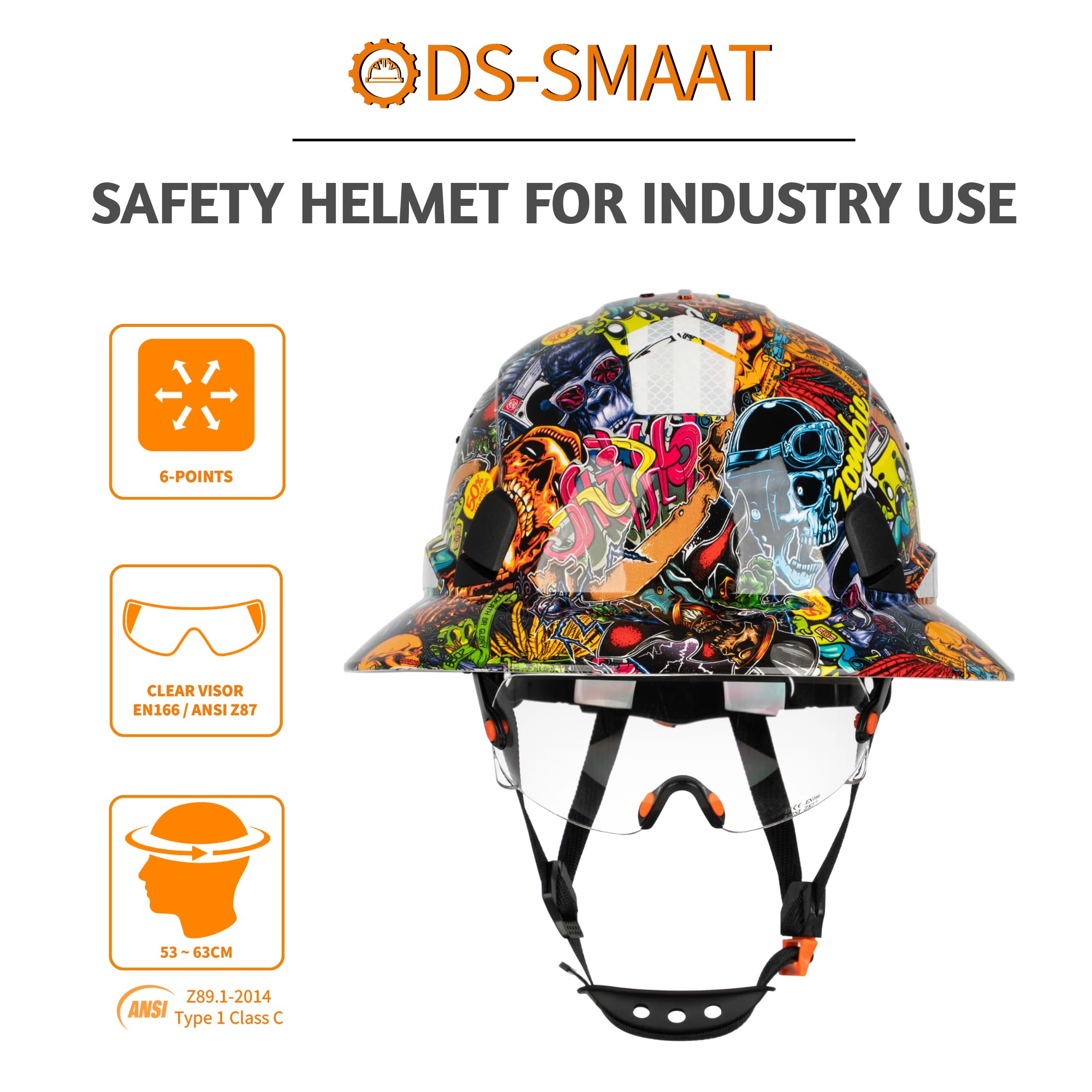 Casque de sécurité à large bord avec visière, casque de sécurité à suspension à cliquet à 6 points, protection supérieure contre les chocs, approuvé ANSI Z89.1 OSHA, idéal pour homme et femme