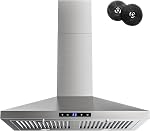 Firegas Hotte de protection murale 30 Hotte de ventilation en acier inoxydable de pouce 3 Ventilateur d'échappement de vitesse, filtres en aluminium, ductless Convertible Duct, bouton poussoir, filtre à charbon, capot de cuisine noir