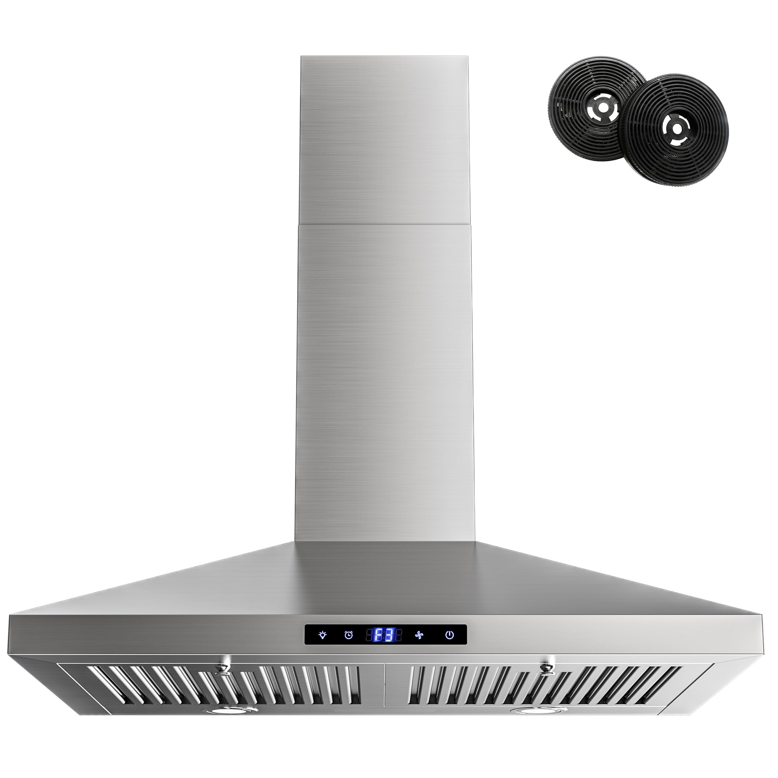 FIREGAS Range Hood 30 inch, Wall Mount Kitchen Hood in Stainless Steel With Ducted/Ductless Convertible, Stove Vent Hood with Permanent Filters, 3 Speed Exhaust Fan, LED Lights, Touch Control