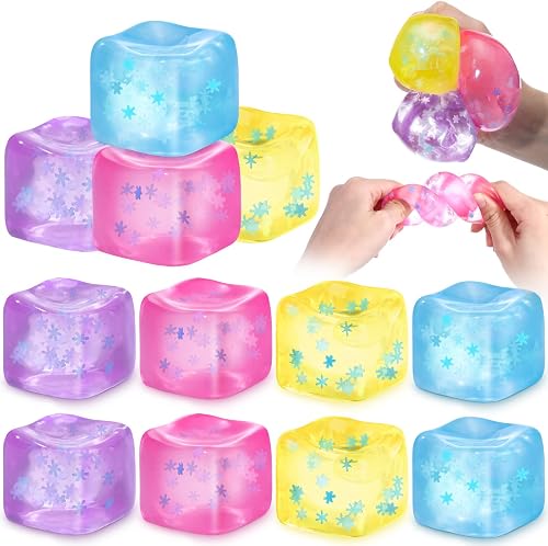 12 Pcs Stress Cube Sensory Ice Cube Ball, Blue, Pink, Purple, Yellow
