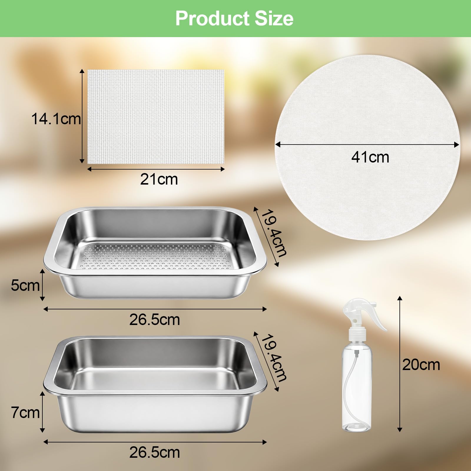 1er Set Sprossen Anzuchtset Edelstahl : 2-in-1 Keimschalen Set für Sprossen mit Silikonsieb & Stoff-26 x 19 cm Microgreens Anzuchtschalen für Katzengras Kresse- Profi Wiederverwendbare Keimschale