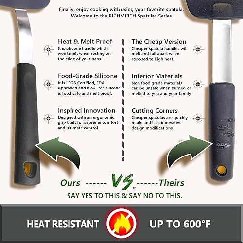 Miniatura 4 de RICHMIRTH Juego de 2 espátulas de silicona resistentes al calor, resistentes al calor, sin arañazos y sin BPA, con agujero para colgar para un fácil