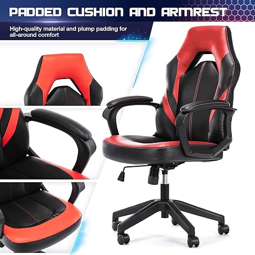 Miniatura 5 de MCQ Silla ergonómica para juegos de computadora, escritorio de piel sintética con soporte lumbar, reposabrazos acolchado ejecutivo giratorio de