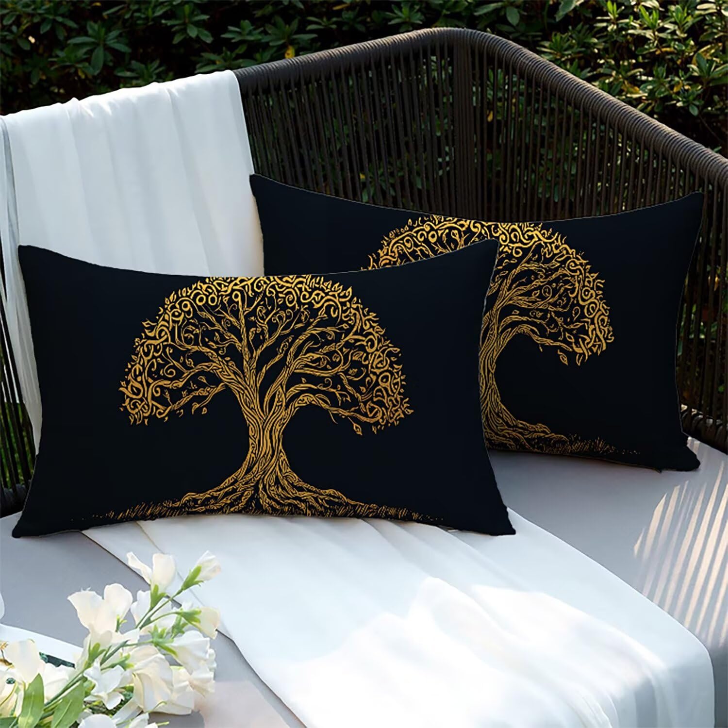 Taie d'Oreiller Extérieure Imperméable 75x50cm Arbre De Vie Résistante