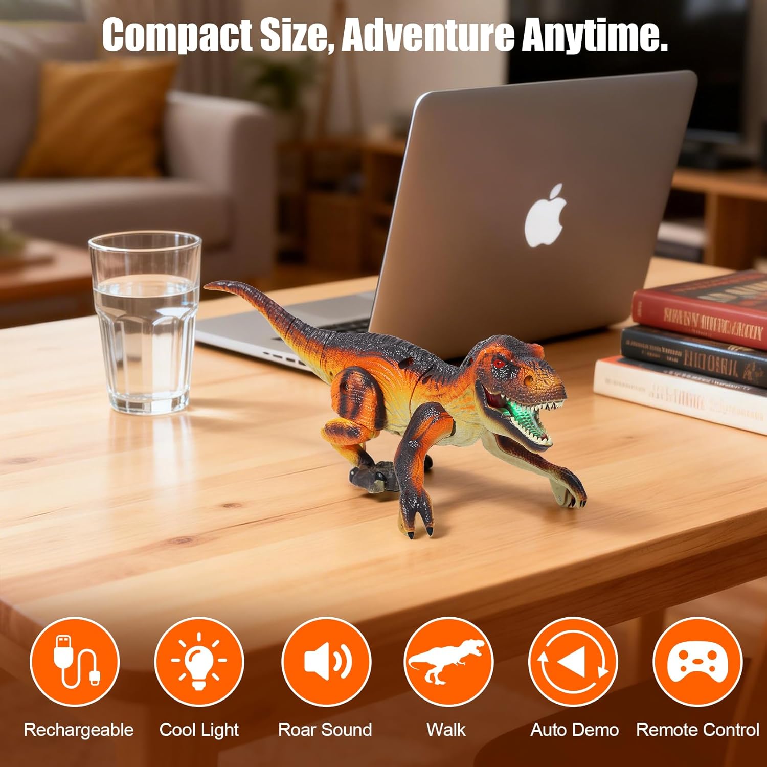 FUNiOi Remote Control Robot Dinosaur Kids Toys Idea for Boys 5-7, 8-10, 8-12 to Play on The Desktop - Cute Small Realistic RC Walking Dinosaurs with Sounds and Lights