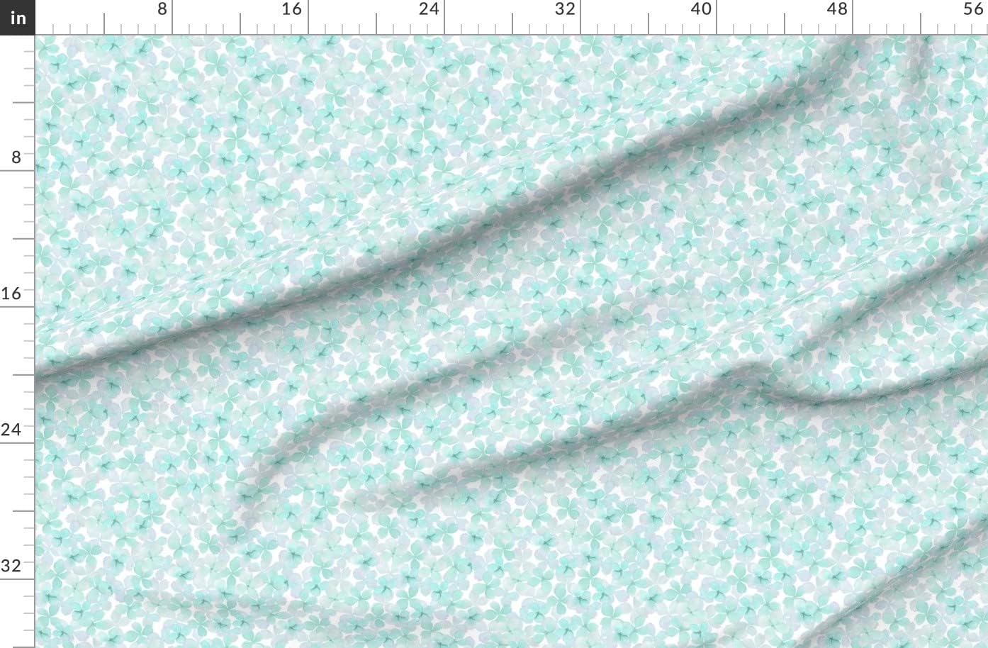 Spoonflower Fabric - Mint Hydrangea Watercolor Blossom Floral Flowers Feminine Printed on Organic Cotton Sateen Fabric by The Yard - Sewing Quilting Apparel Home Decor