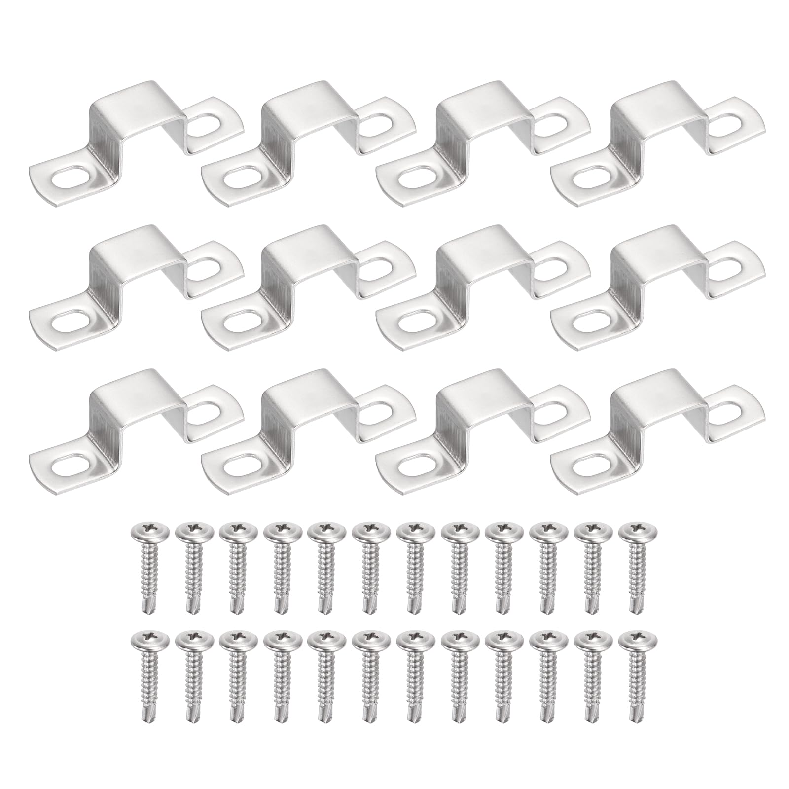 sourcing map 12Pcs U Shape Square Tube Clamp, 20x20mm U Shaped Bracket 304 Stainless Steel Square Strap Clamp with Phillips Head Self Drilling Screws for Pipes Door Closed Bar Holder Railings