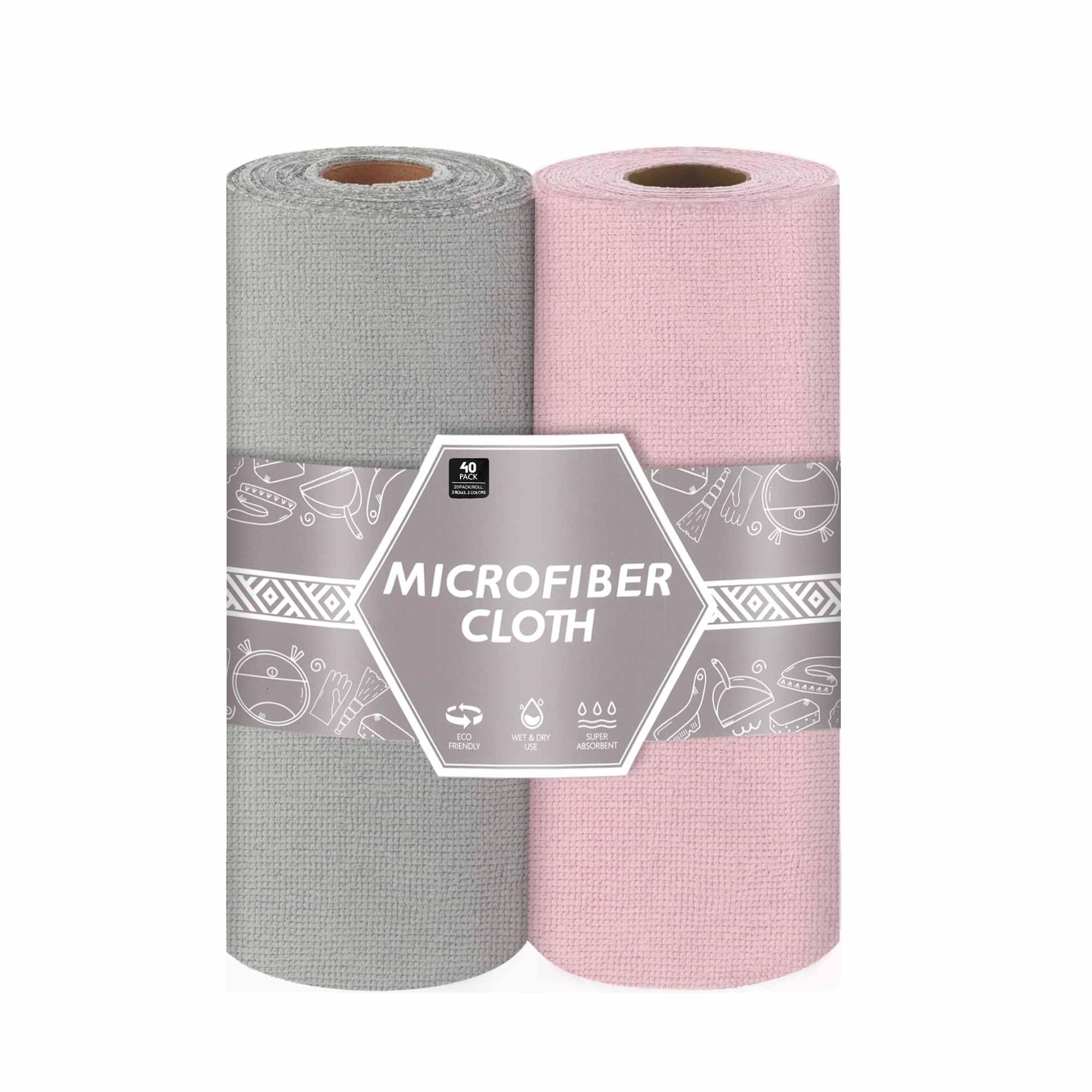 Chiffon de nettoyage microfibre rose et gris lavable pour vitres voiture et essuyage maison