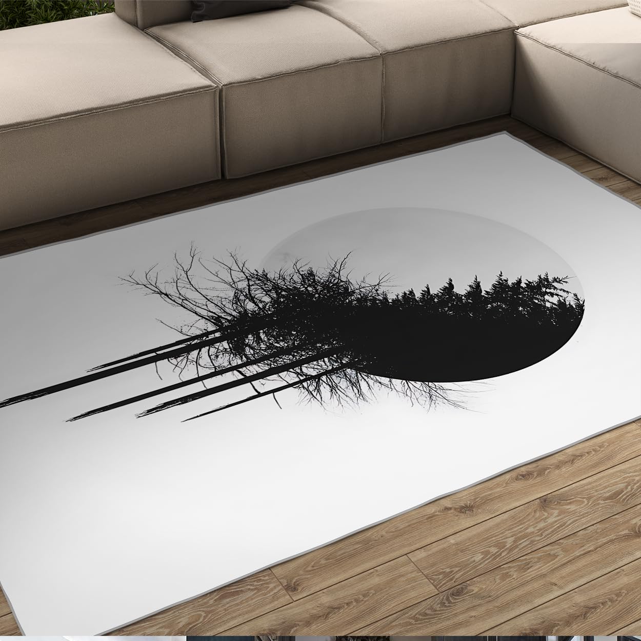 Moquette poils bas style nordique tapis branches noires 160x200