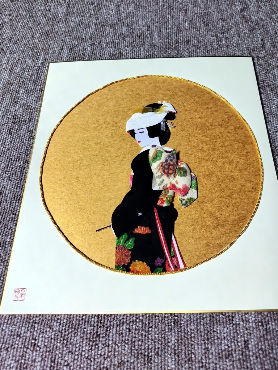 ビンテージ　昭和レトロの押し絵の女性の横顔　色紙大 Amazon.co.jp: 押し絵 昔のお嫁さん色紙 : 文房具・オフィス用品