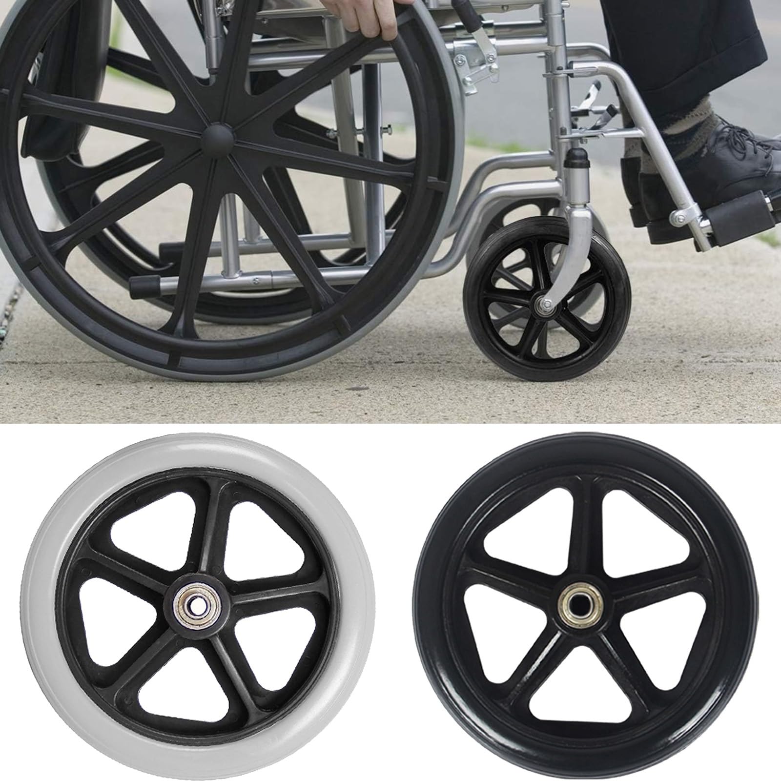HJXGQJM Reemplazo De Ruedas Delanteras para Silla De Ruedas De 6 Pulgadas, Piezas De Repuesto para Ruedas De Silla De Paseo De Antideslizante(Noir,18-19cm/8in)