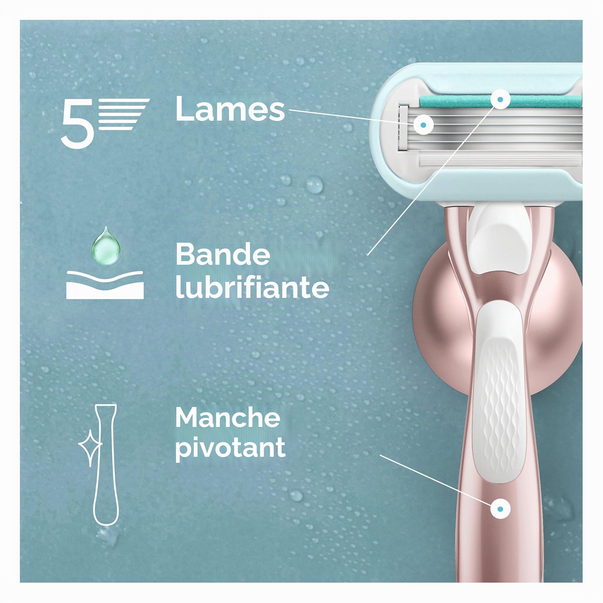 Gillette Venus Deluxe Smooth Sensitive Rasoir Femme Manche Métal Or Rose + 3 Recharges