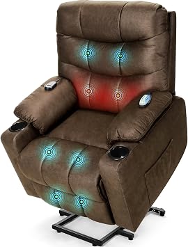 Electric Power Lift Recliner Chair for Elderly, Lift Recliner Chair with Massage and Lumbar Heat, 150 Reclining Chair with Cup Holders, Side Pockets and Remote Control, Ideal for Living Room Brown