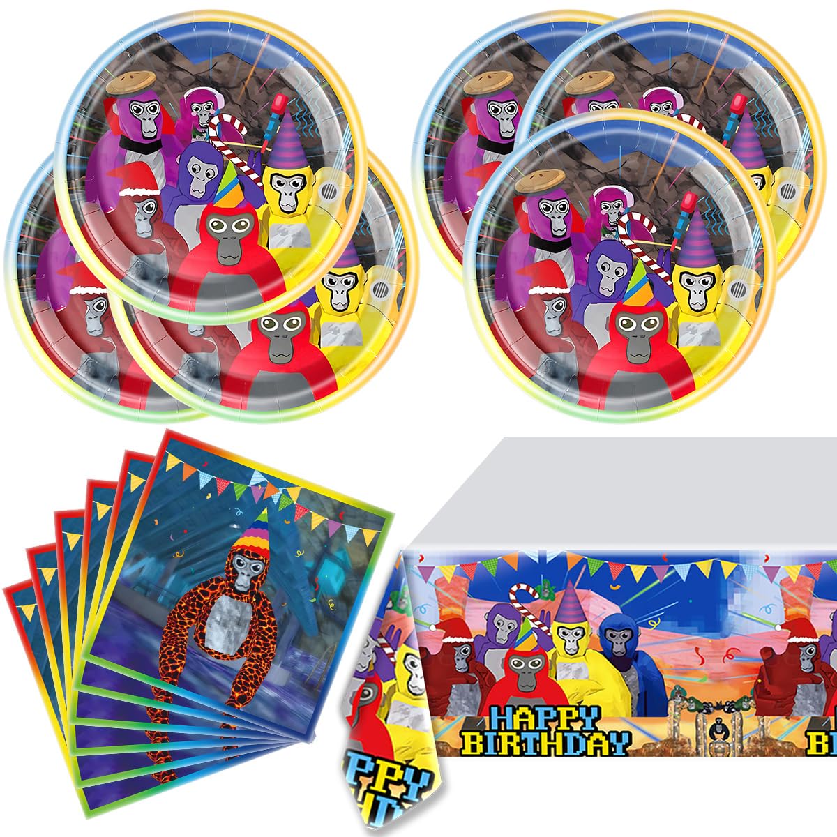 ZHAOXX Gorilla Tag Birthday Party Tableware,Gorilla Tag Party Plates and Napkins - Tablecover for Gorilla Tag Theme Party Supplies
