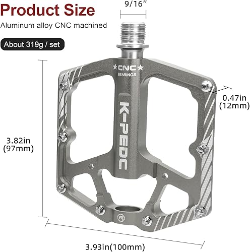 Miniatura 3 de Bike Pedal Aluminum Alloy 916" Bike Pedal MTB Wide Platform Flat Non-Slip Bicycle Pedals with 3 Bearings for Mountain Bikes, Road, BMX