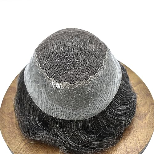 Miniatura 5 de Cabello humano real suave encaje suizo tupé  postizo para hombre 7x9 densidad de luz media #1B30 1B negro apagado + 30% gris