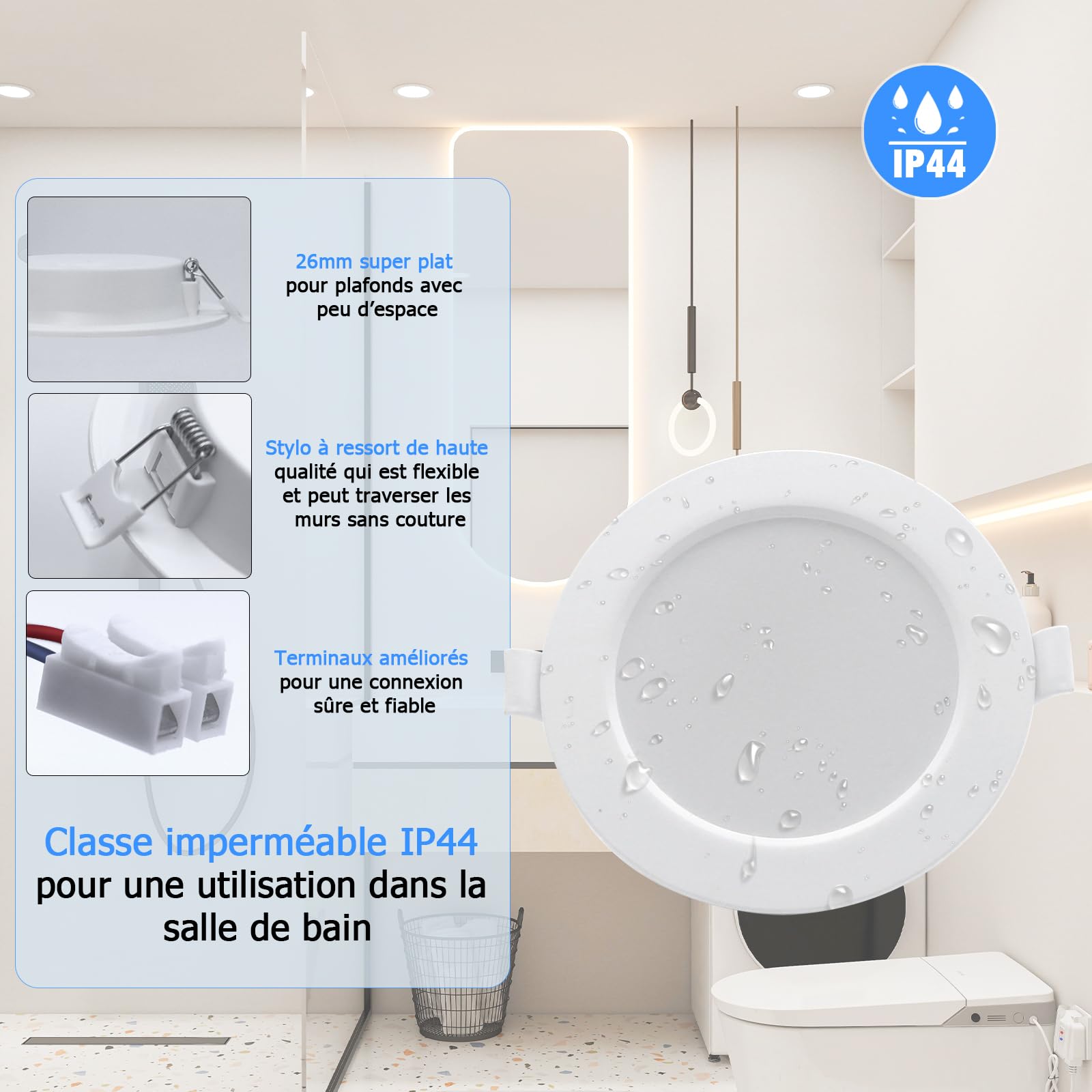 ETUOLMP Spot LED Encastrable Extra Plat 4W 380 Lumen Spot Salle De Bain IP44 Blanc Neutre 4000K Spot Encastrable LED AC220-240V Pour Salle de Bain, Cuisine, Salon, Lot de 6