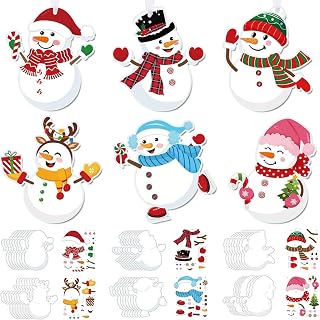 Pasimy Christmas Crafts Kits for DIY Kids Christmas Tree Snowman Crafts Ornaments Kit Make Your Own Xmas Snowman Craft Cutouts for Kids Holiday Farmhouse Decor Handcraft Supplies(48pcs)