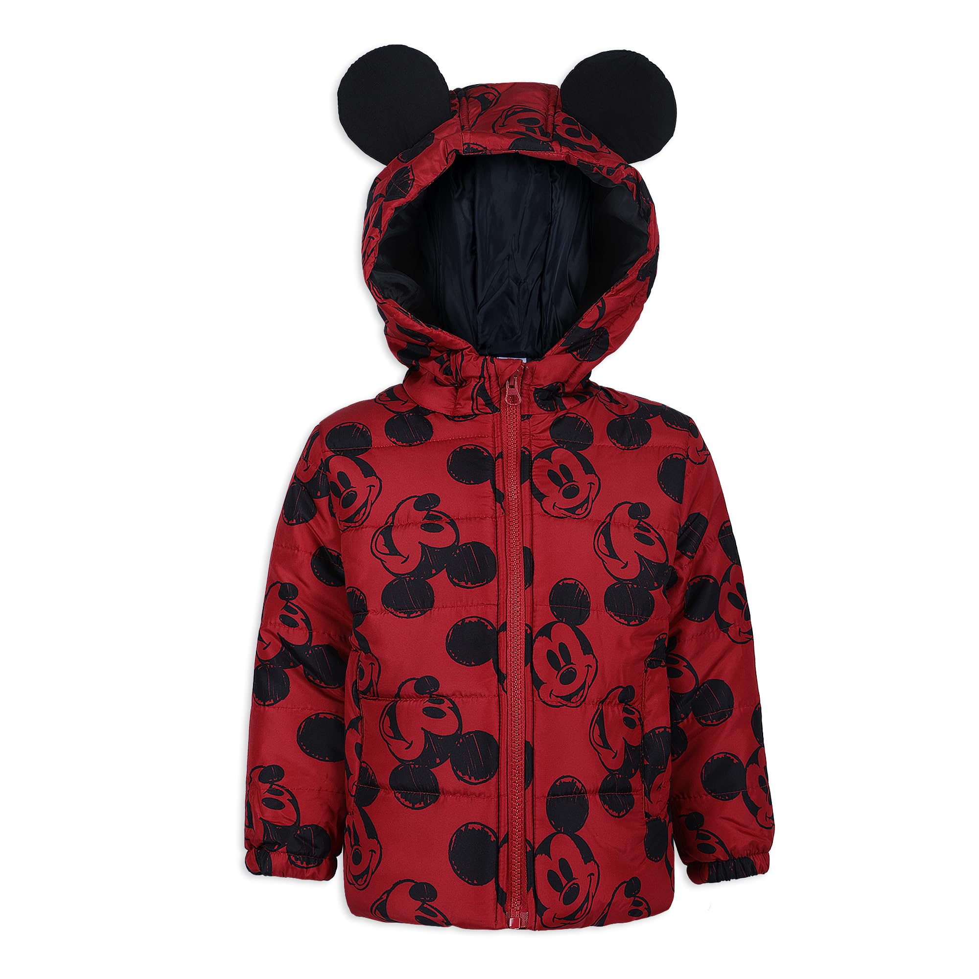 Disney Mickey Mouse Boys Jacket Puffer Coat for Toddlers and Little Kids, Red, 5