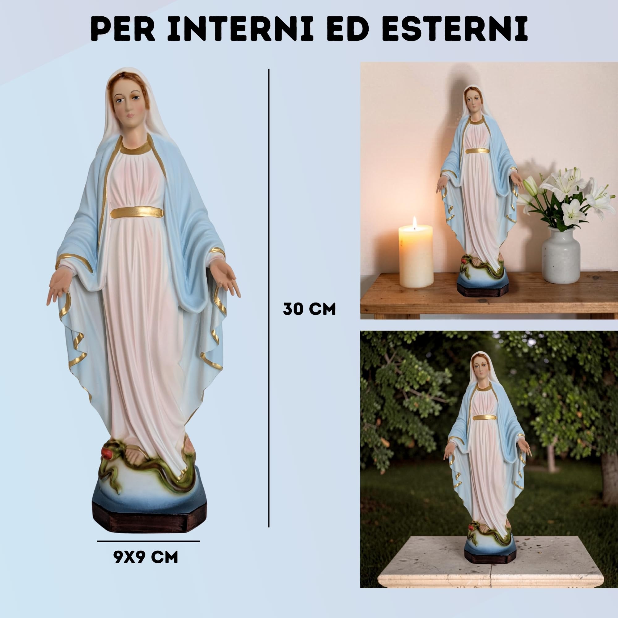 OVUNQUE PROTEGGIMI Statua Madonna Miracolosa o Immacolata 30 cm in Resina, per Interni ed Esterni, Statuetta della Madonnina Realizzata e Dipinta in Italia