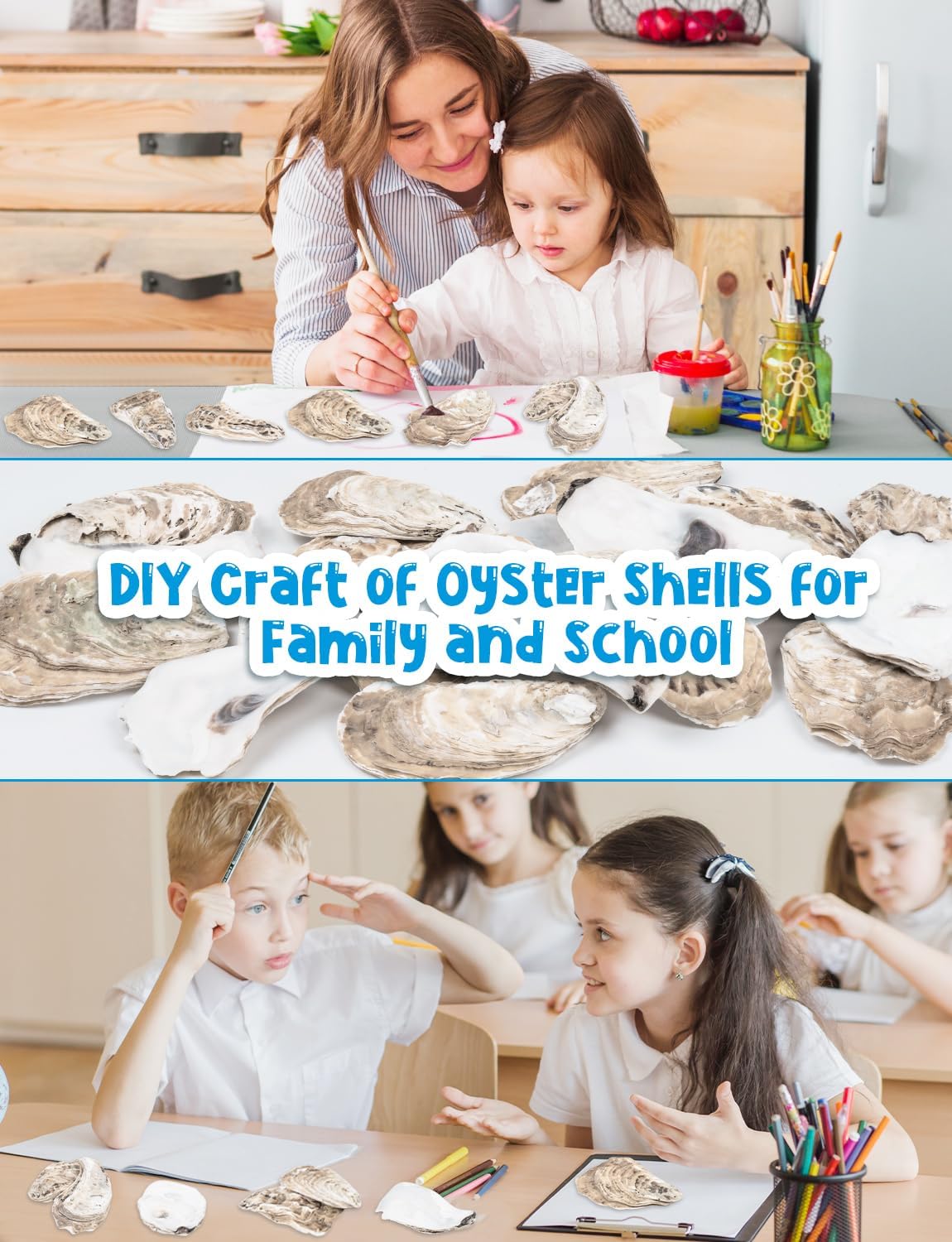 30 PCS Flat Oyster Shells 4-5” Natural Bulk Concave Oyster Shells for Crafts Home Vase Filler DIY Painting Theme Party Coastal Shell Art Supplies