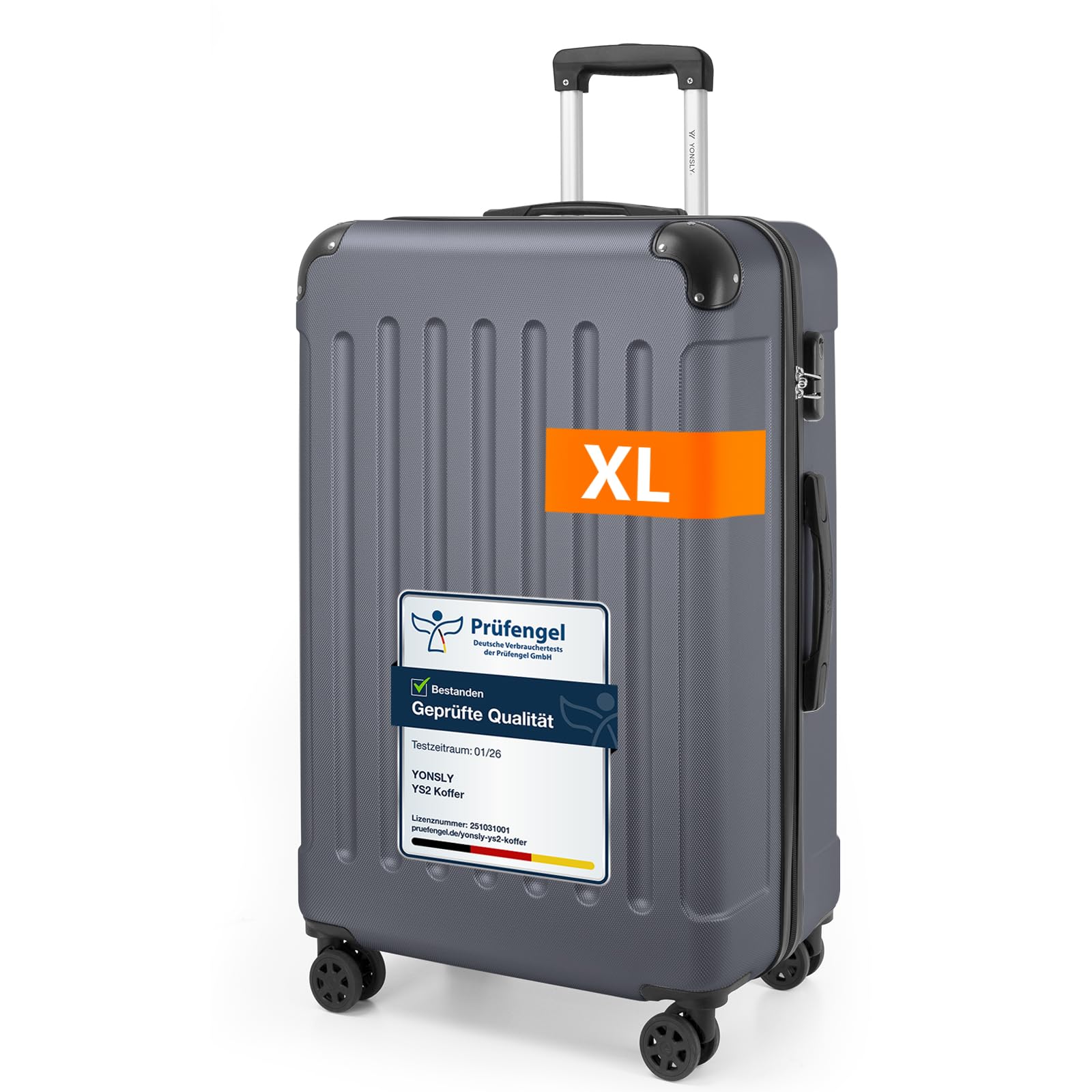 YONSLY Gepäck Reisekoffer, Trolley Rollkoffer Handgepäck, Hartschalenreisekoffer mit 360° Lenkrollen, Zahlenschloss, Mehrstufiger Teleskopgriff