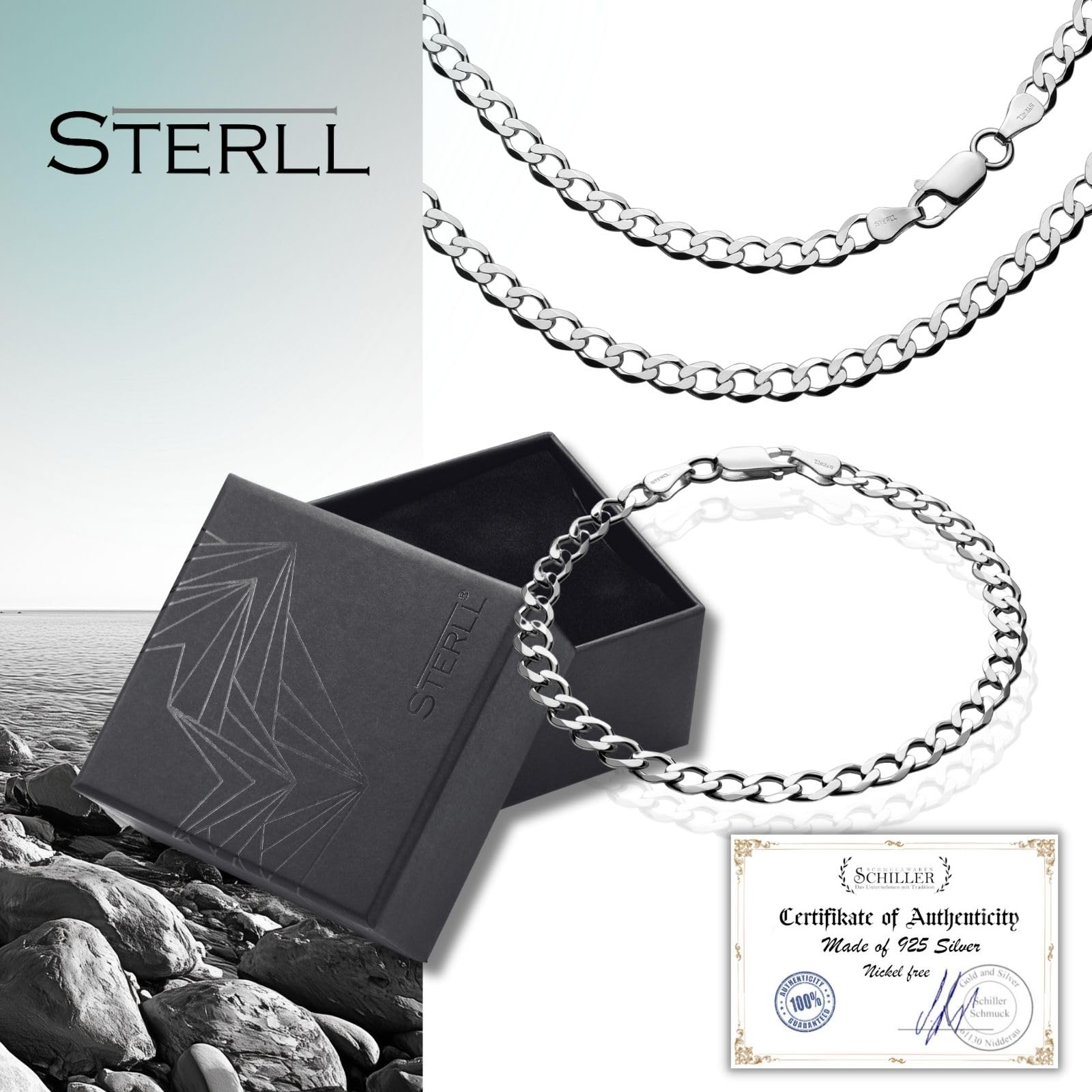 Set di gioielli da uomo, collana e bracciale, in argento Sterling 925, regalo per uomini