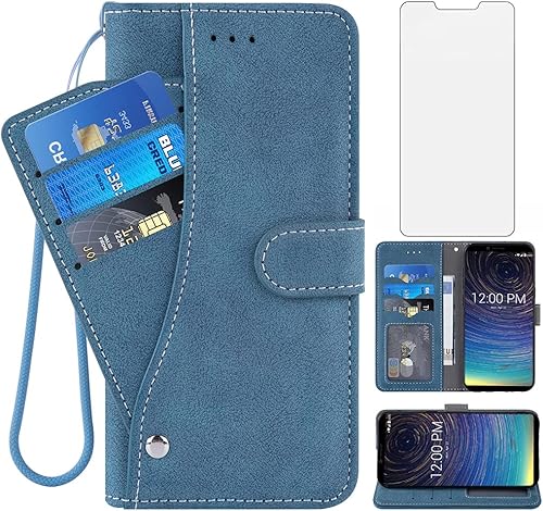 Asuwish Compatible con Coolpad Legacy - Funda tipo cartera y protector de pantalla de vidrio templado con tapa abatible, tarjetero y protector de