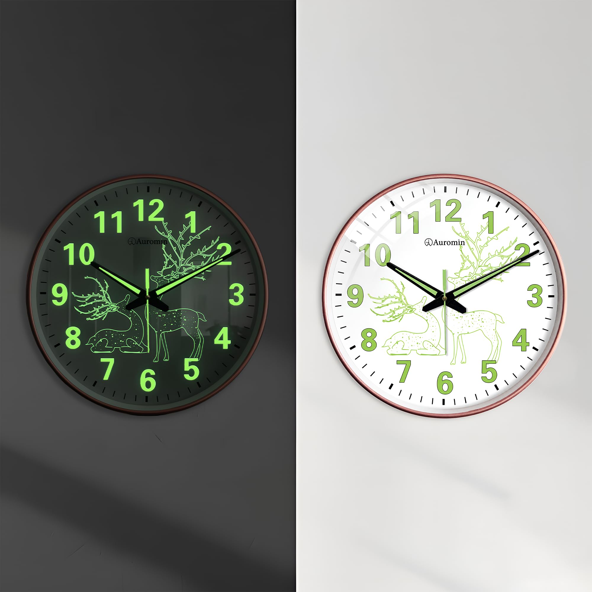Auromin Antique Radium Glass Wall Clock Night Glow for Bedroom | Night Light Silent Glass Wall Watch for Living Room, Living Room, Study (Clock-GL-Deer-RDM-DYNY)-image-35