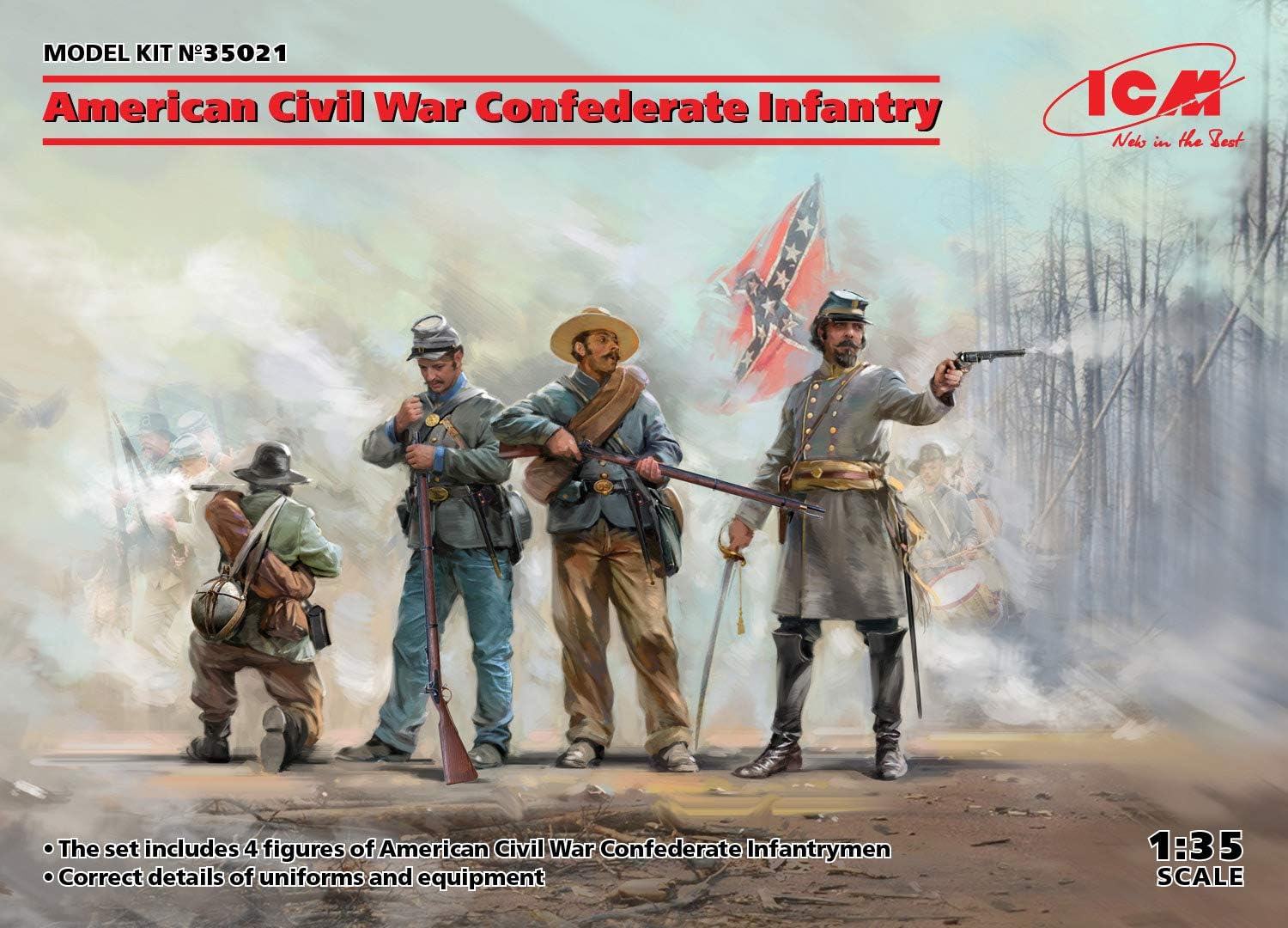 ICM 35021 Plastic Military Figure Models American Civil War Confederate Infantry. Set #1 - Scale 1:35