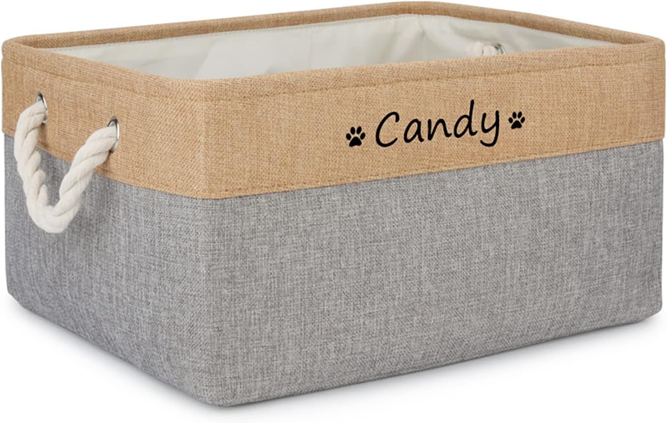 Personalized Pet Toy Storage Box,Custom Dog Cat Toy Storage Container Foldable Bag Basket For Dogs Cats Pet Accessories (Grey,41x32x21cm)
