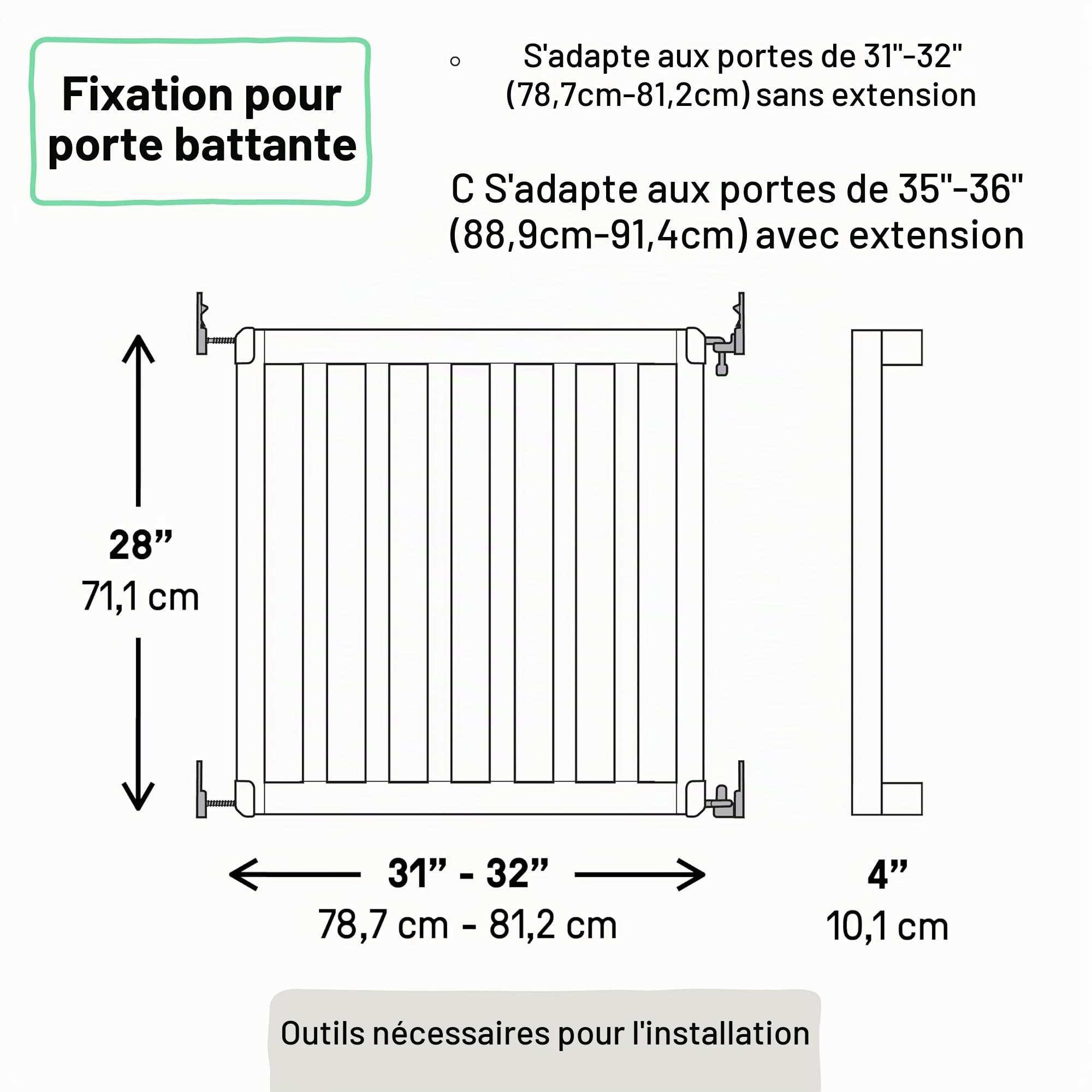 Ingenuity Doorway Série 36S Barrière de Sécurité 76-91 cm, Barrière d'Escalier, Barrière Enfant, Sans Perçage, avec Extensions, pour Bébés et Animaux Domestiques, Bois