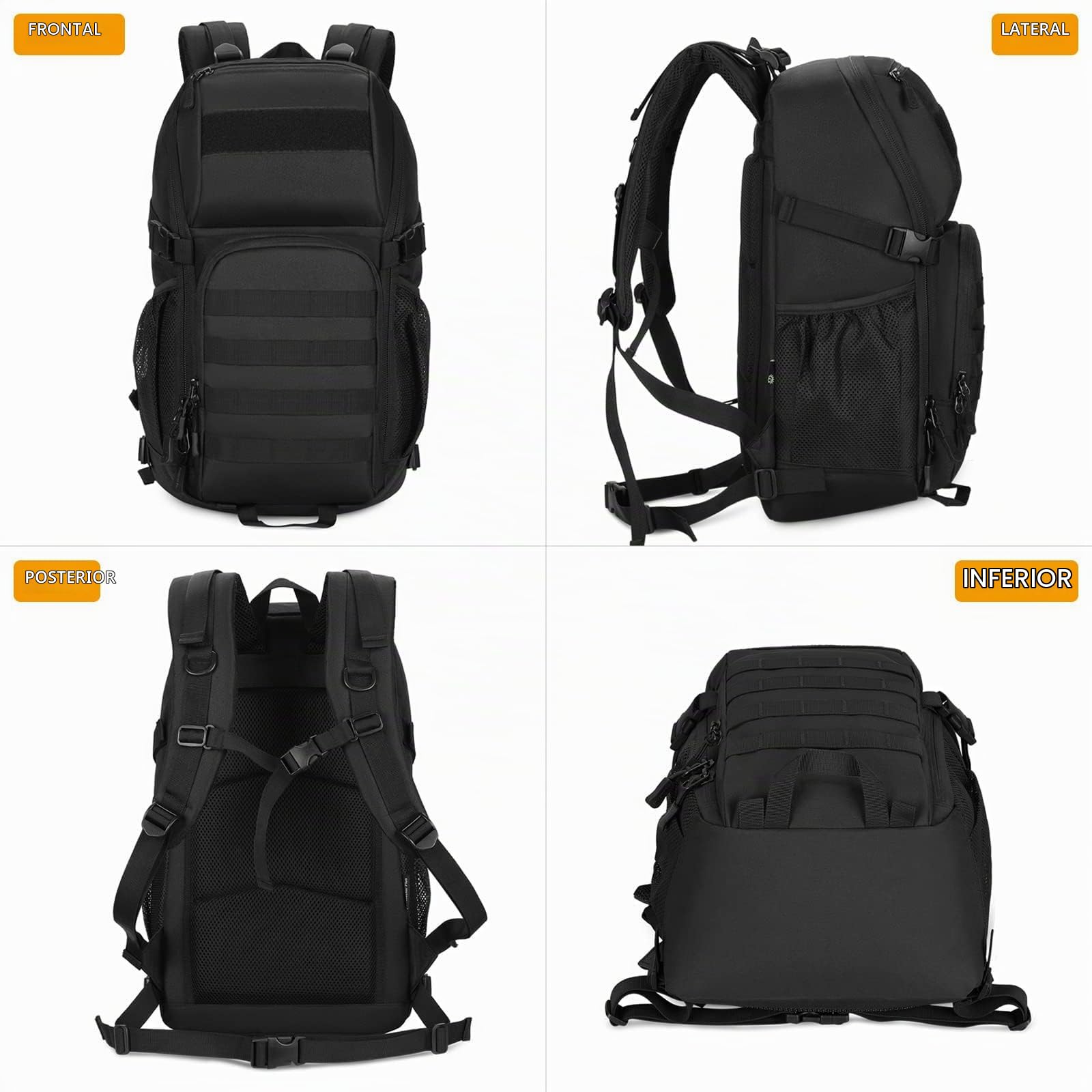 VINBAGGE Mochilas Camping,Mochila Senderismo Mochilas de Viaje Mochila Deporte Mochilas Tacticas Actividades al Aire Libre Acampar/Senderismo/Caza/Montañismo/Montar Bicicleta/30L-Negro