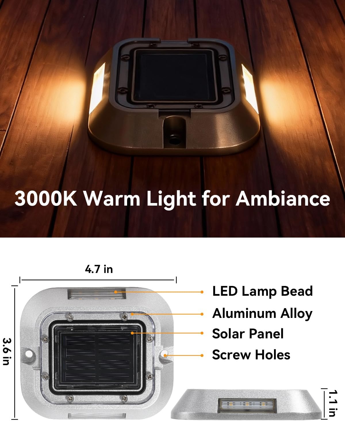Solar Driveway Lights Outdoor LEDs Deck Driveway Markers Marine Dock Light Waterproof for Garden Ground Walkway Pathway Step Yard 6 Pack