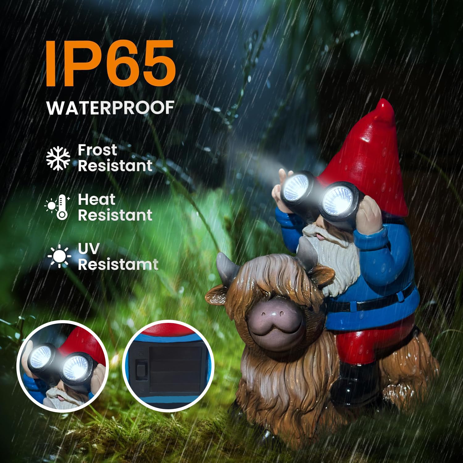 Vovkokc Solar Cow Gnomes Statue Garden Ornaments Outdoor Decorations Gnome Sitting on Highland Cow Solar Lights Binoculars Gnome Gifts for Yard Decor - Image 3