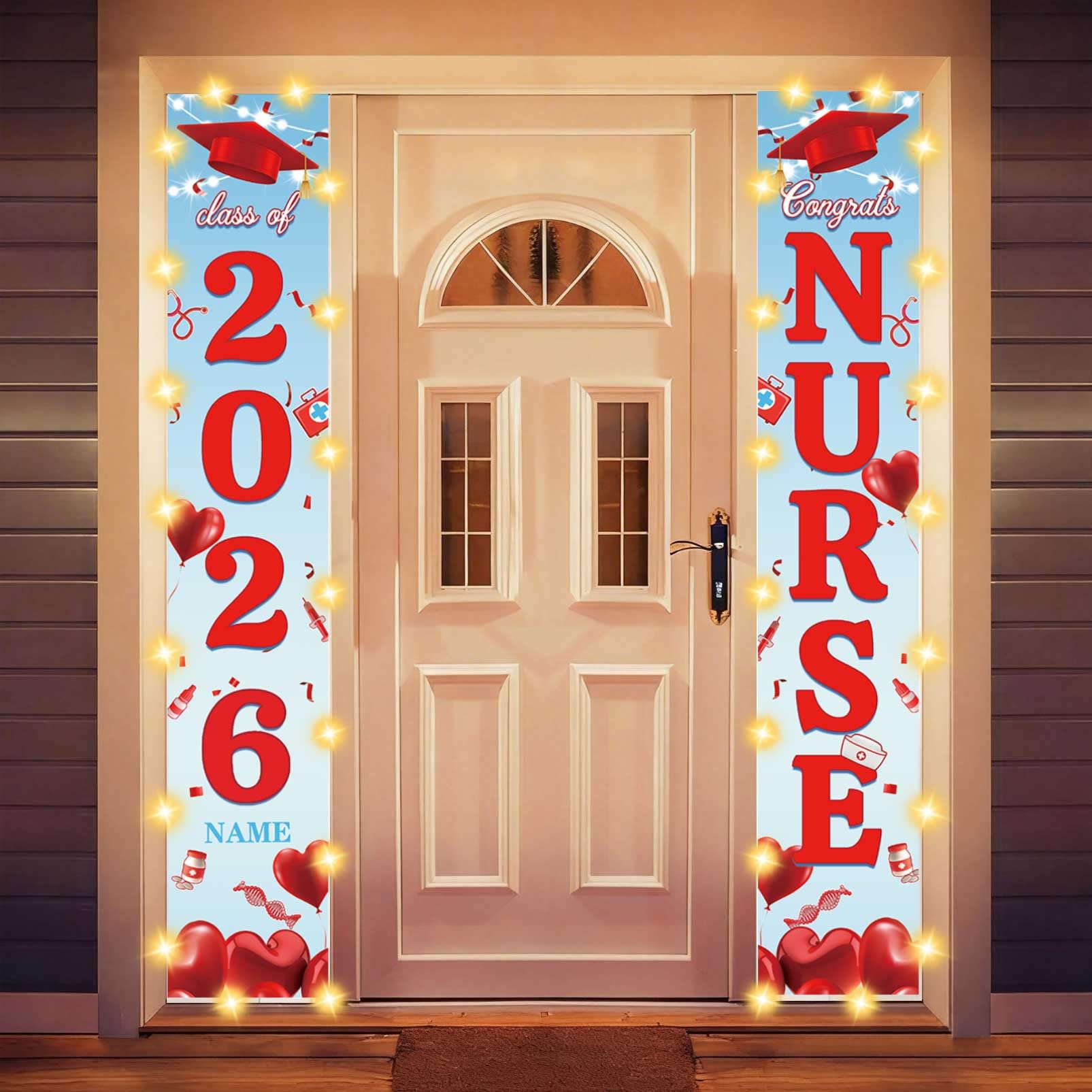 AUBAO Custom 2026 Graduation Nurse Themed Party Decorations Porch Sign Banner Large Congrats Grad Party Supplies Decorations Door Banner for