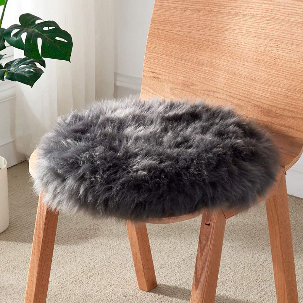 Hc&Wt K Round Natural Sheepskin Seat Cushion, Cute Furry Pure Wool Chair Cushion Luxury Non-Slip Sheep Leather Cushion Office Car Seat Pad Driving Comfort (,Diameter 45Cm (17.7Inch))