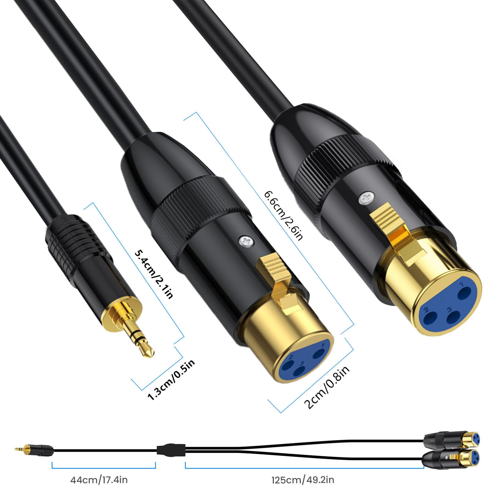 MOTONG XLR-Mikrofonkabel, vergoldeter Stecker auf Dual-XLR-Buchse, unsymmetrisches Verbindungskabel für Mikrofon, Soundkarte, Camcorder und mehr, 0,5 m (Stecker auf Buchse)