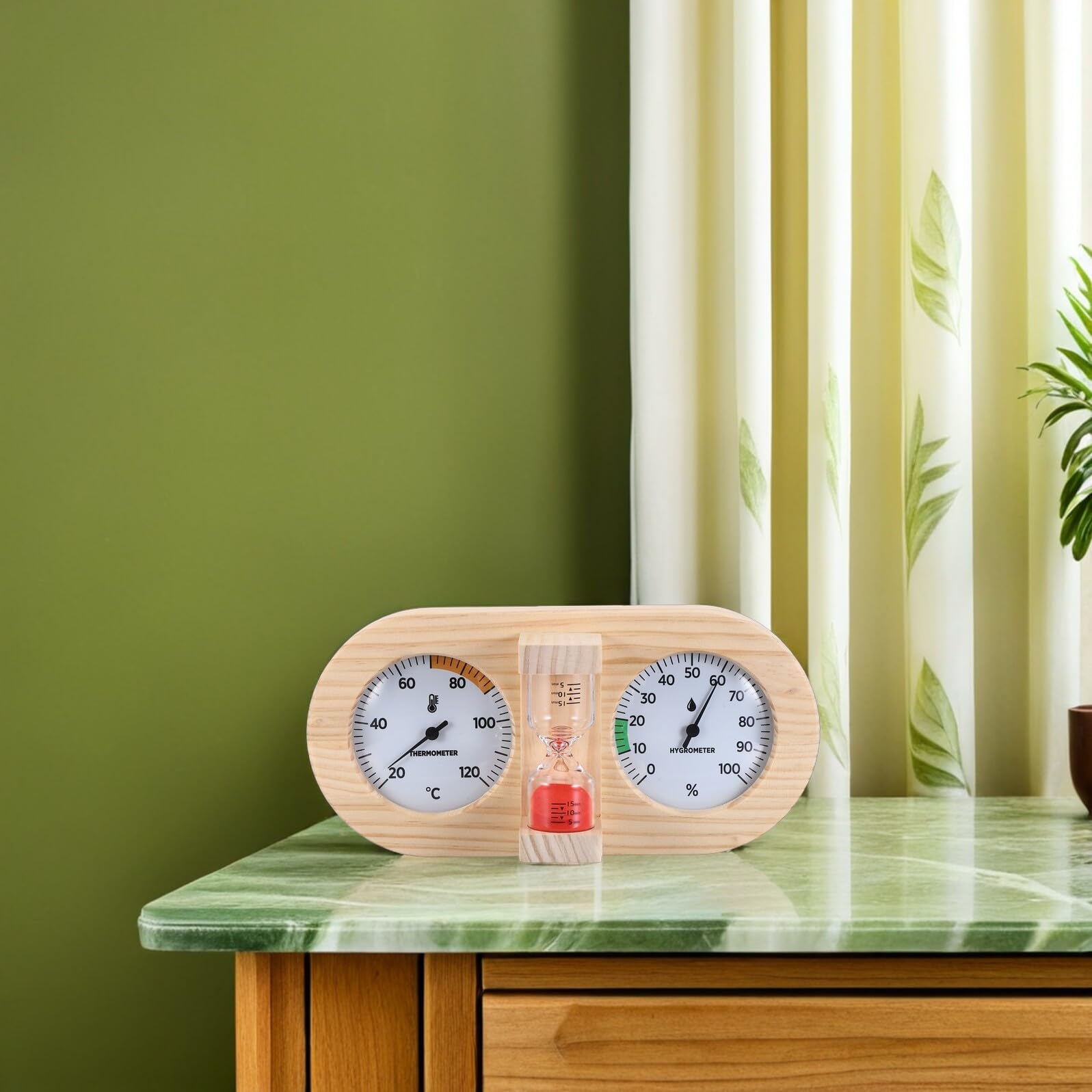 Anneome Sauna Higrometr Termometr z Mechaniczny Klepsydrą Timer Do Pomiaru Temperatury i Wilgotności Pomieszczeniach Spa Hotelowych Saunach i Łazienkach